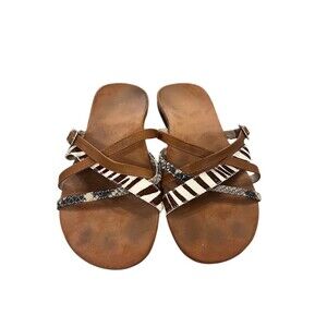 Vionic Rhodes Womens Slide Sandals Size 10 Brown Tan Animal Print Buckle